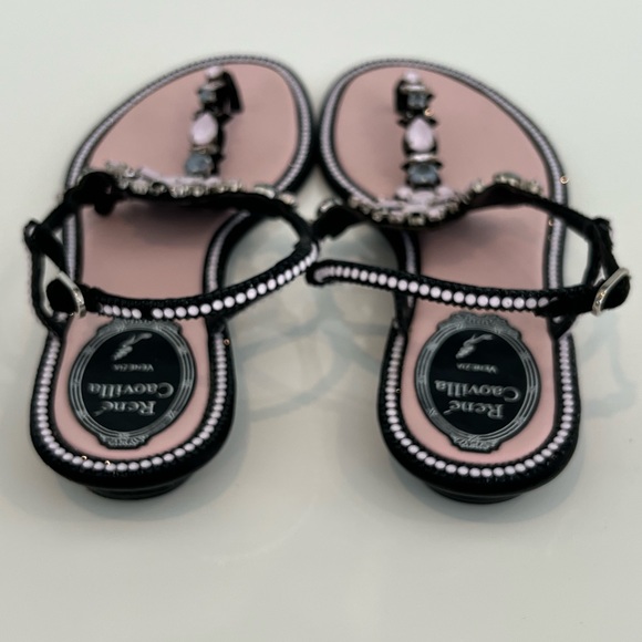 RENE CAOVILLA PINK BLACK EMBELLISHED SANDALS SIZE IT 38.5 / US 8.5 - Picture 13 of 17